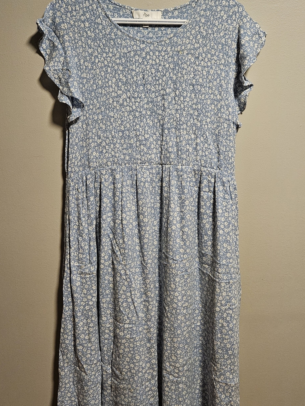 Ripe Maternity Light Blue Floral Maxi Dress with White Print